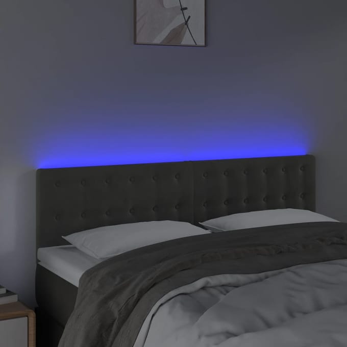 vidaXL - Hoofdbord - LED - 144x5x78/88 - cm - fluweel - donkergrijs