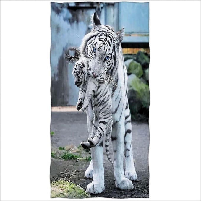 Animal Motifs Microfibre Beach Towel - Wei? er Tiger - Badhanddoek 70 x 140 cm