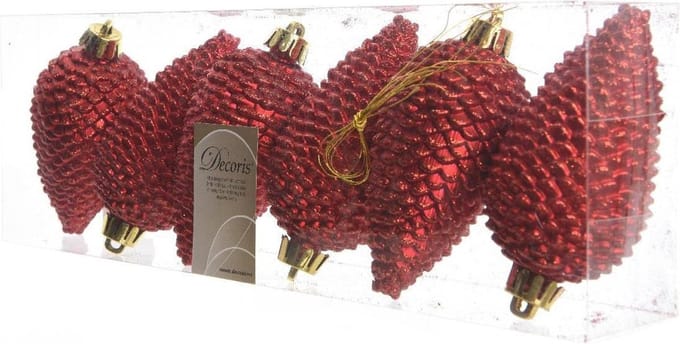 Dennenappels Glitter (8cm) Multi 6 Stuks Christmas Red