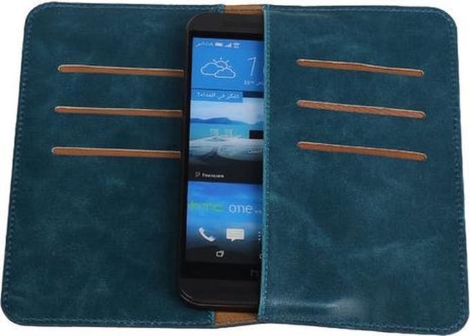 Blauw Pull-up Medium Pu portemonnee wallet voor HTC