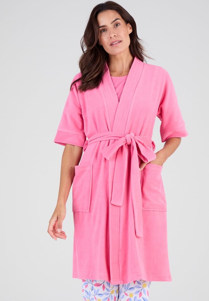 Damart - Kimono-achtige kamerjas, bouclébreisel - Dames - Roze - 38-40 (S)