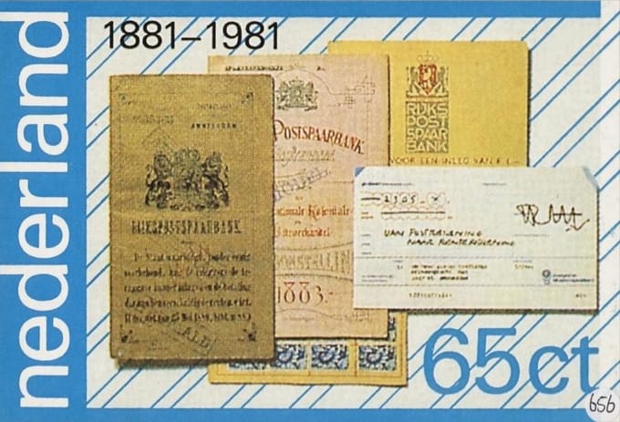 Briefkaart met afbeelding 100 jaar Rijkspostspaarbank postzegel
