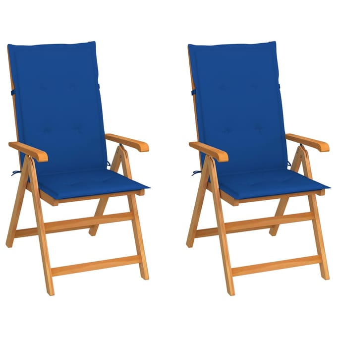 vidaXL - Inklapbare - stoelen - 2 - st - met - koningsblauwe - kussens