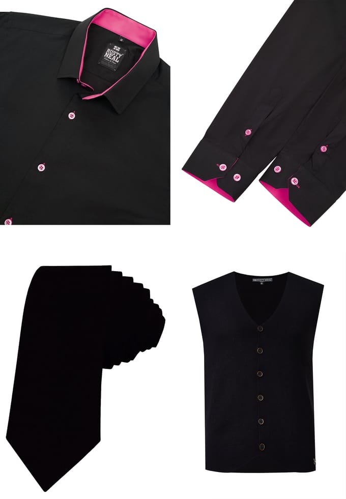 Driedelig pak met overhemd, vest en stropdas