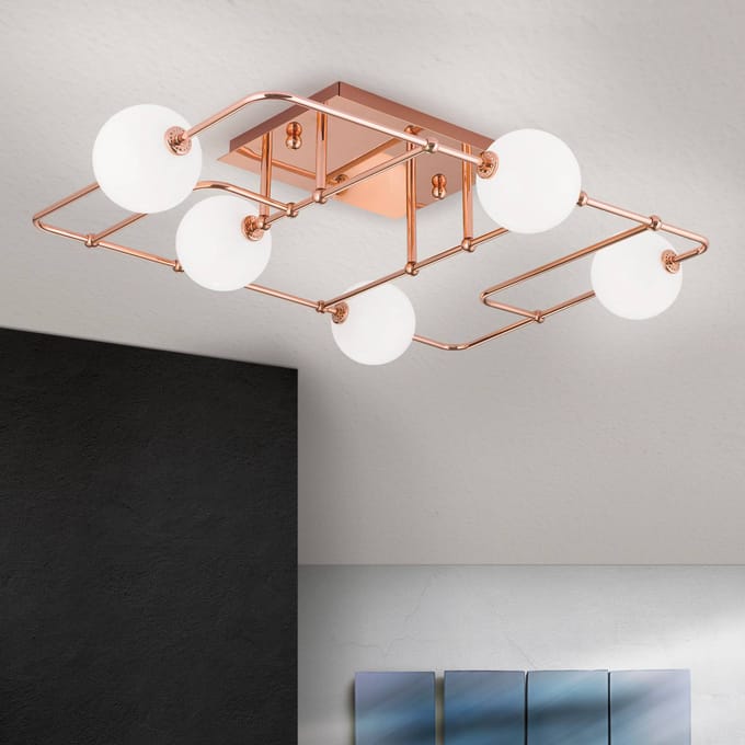 ORION LED plafondlamp Pipes in koper met glasbollen