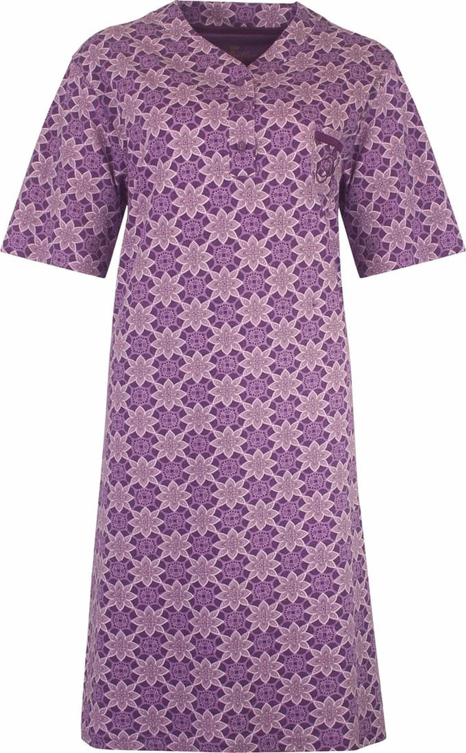Medaillon Dames Nachthemd - Slaapkleedje - Katoen - Lila - Maat S
