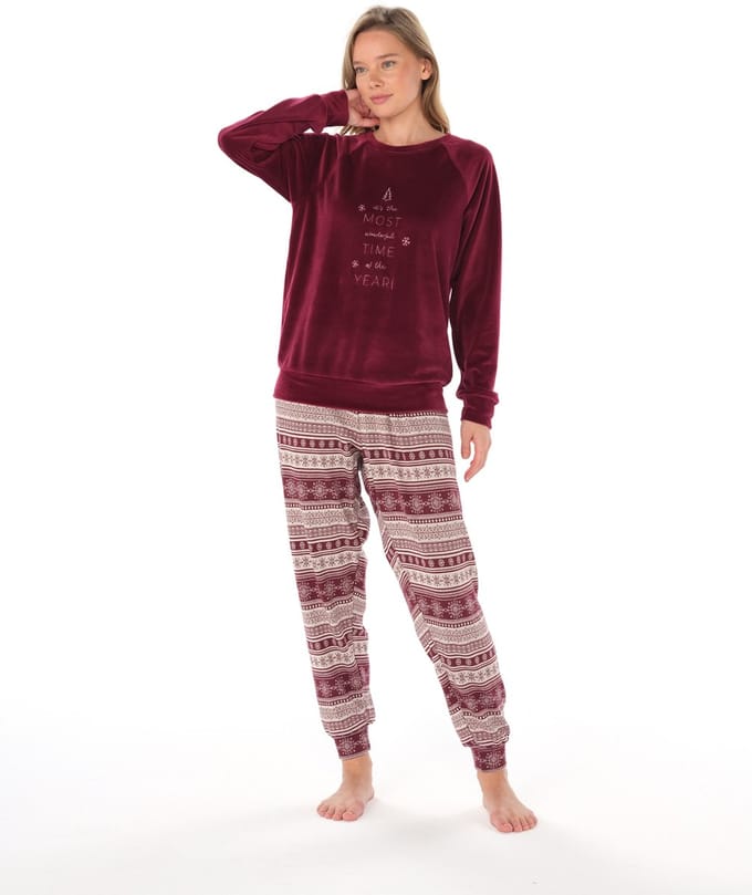 Feyza - Fluwelen Dames Pyjama Set, Lange Mouwen - S