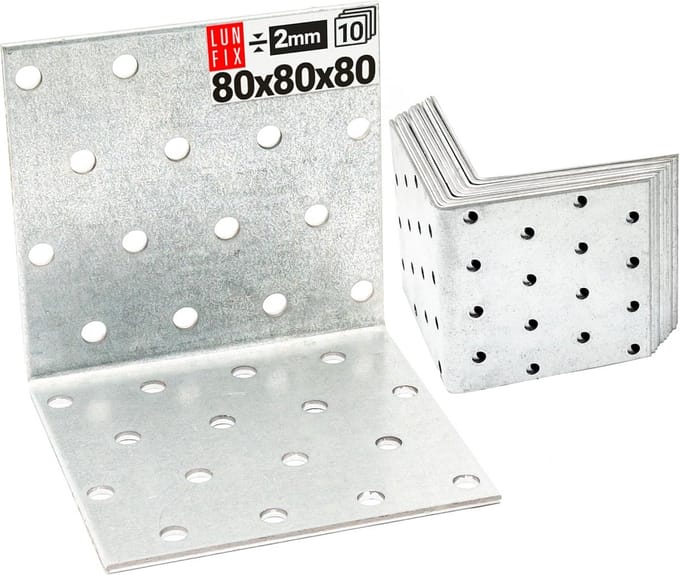 Set Hoekverbinders 80x80x80 mm Geperforeerd Verzinkt Staal 10 Stuks