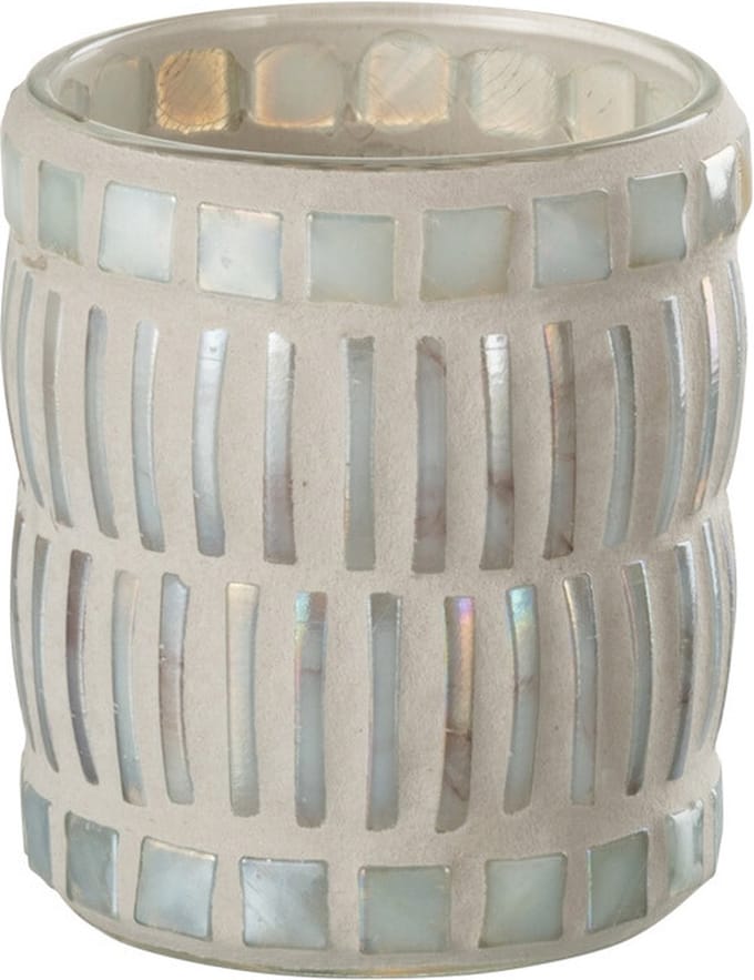 J-Line kaarshouder Mozaiek Rond - glas/cement - parelmoer/grijs - small - 3 stuks