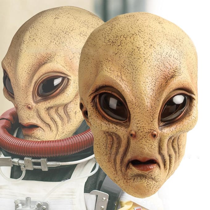 Masque en latex d'alien aux grands yeux One size fits all adults beige