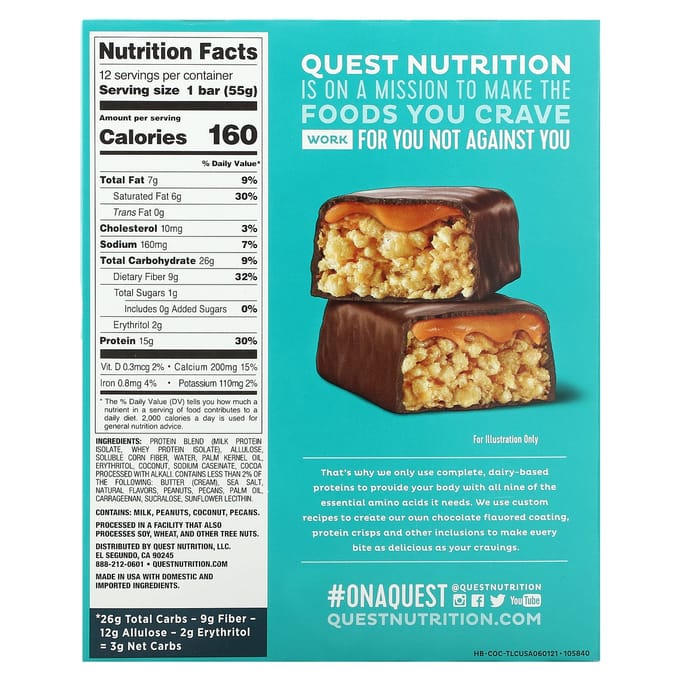 Quest Nutrition, Barre Protéinée Hero, Chocolat Croquant Coco, 12 barres, 55 g (1,94 onces) chaque