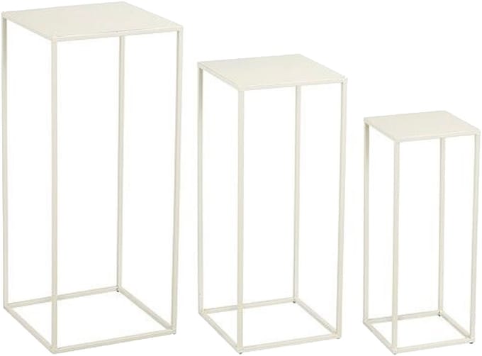 Mica Decorations Quinty Bijzettafel - Set van 3 - L30 x B30 x H70 cm - Metaal - Off-white