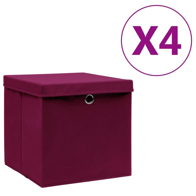 vidaXL - Opbergboxen - met - deksel - 4 - st - 28x28x28 - cm - donkerrood