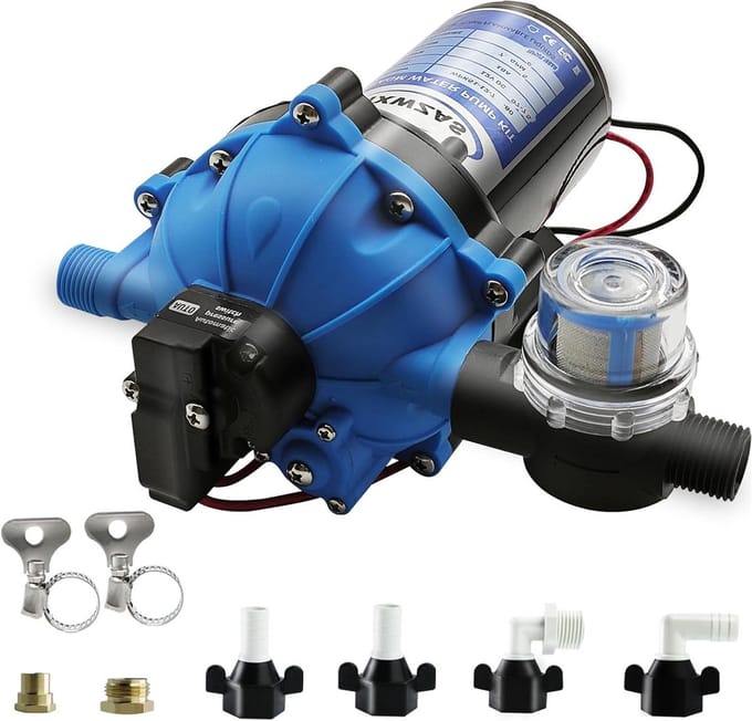 Waterpomp Camper - Zelfaanzuigende Pomp - Schoonwatersysteem - 7 GPM 70 PSI - 12 Volt - Blauw
