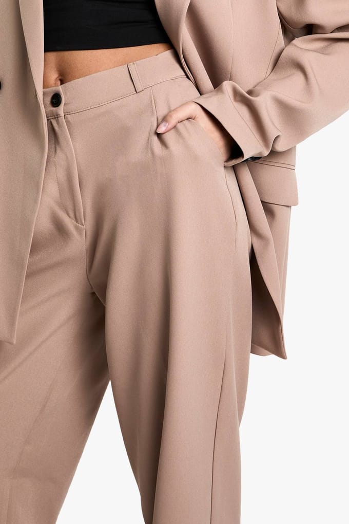 boohoo Dames Geweven Op Maat Gemaakte Gevouwen Broek | Camel | Maat: 36