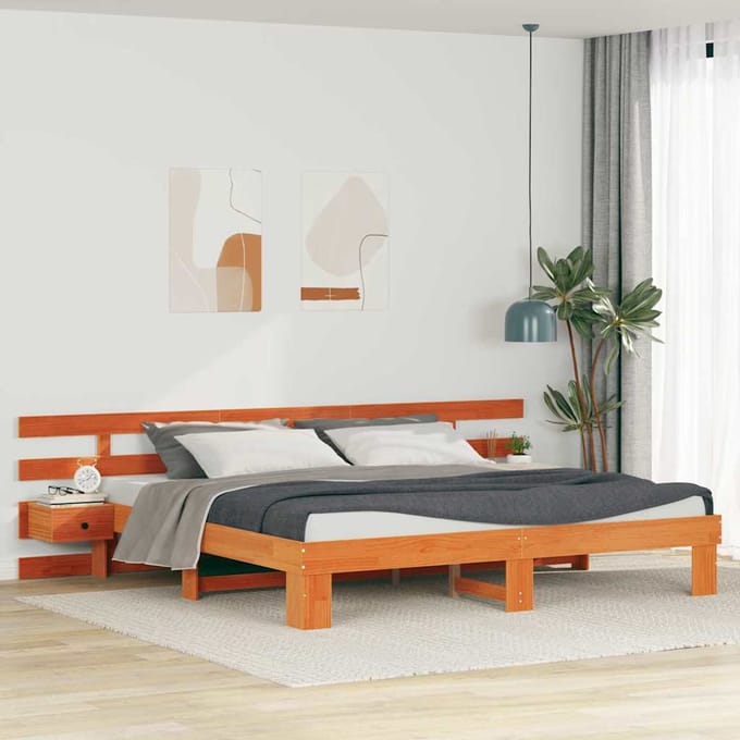 vidaXL - Bedframe - met - hoofdeinde - Bruin - 180 - x - 200 - cm - Massief - grenenhout