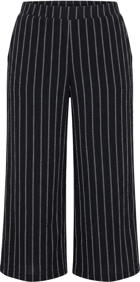 Ulla Popken - Dames - Instapbroek structuur wijde pijpen elastische tailleband - Zwart - Maat 54+