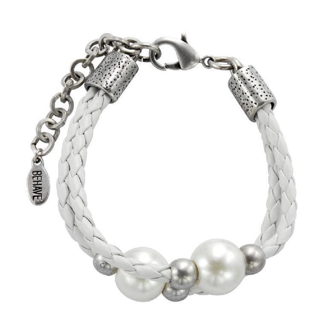 Behave - Armband - wit imitatieleer met parel - romantisch minimal design