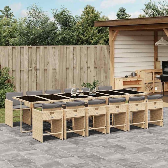 vidaXL - 13-delige - Tuinset - met - kussens - poly - rattan - gemengd - beige