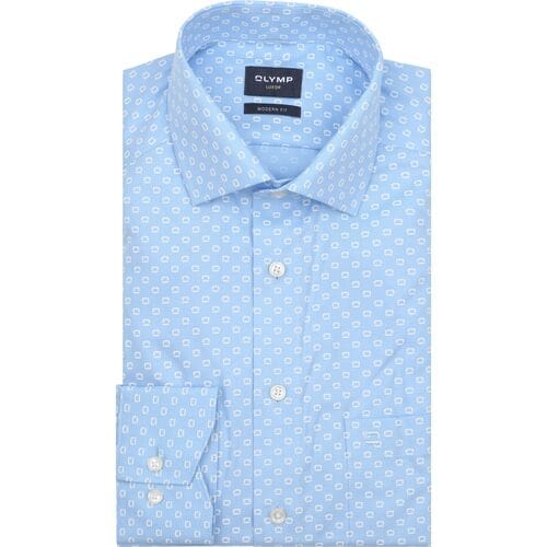 Olymp Luxor Overhemd Print Logo Blauw - Maat 44 - Heren - Overhemden Formeel
