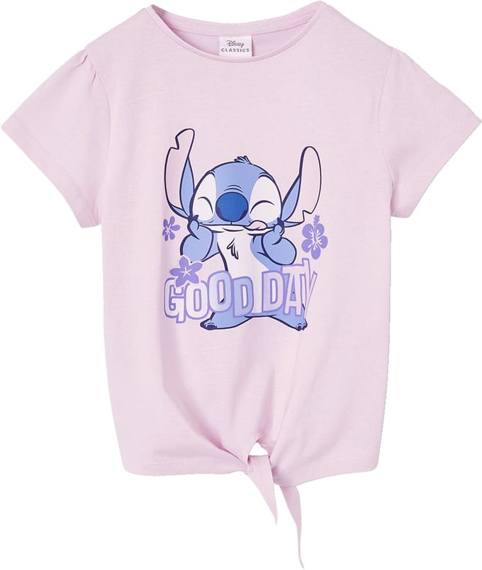 Vertbaudet T-shirt met knoop "Good day" Disney® Stitch korte mouwen