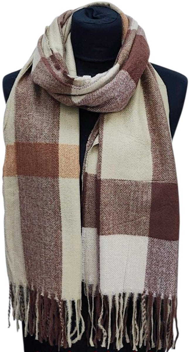 Lange Warme Sjaal - Geblokt - Khaki - 200 x 67 cm (23-1#)