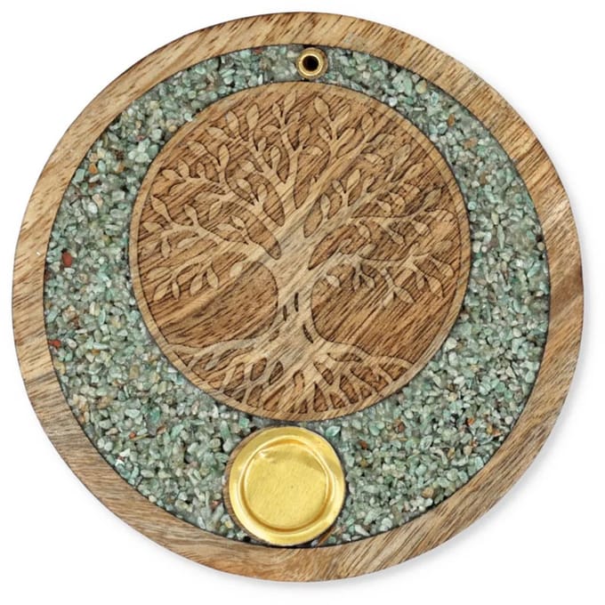 Wierookkegelhouder Tree of life amazoniet mangohout - 10 cm