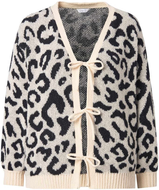 MIAMODA - Dames - Cardigan Regular Fit luipaard striksluiting - Off-white - Maat 42+