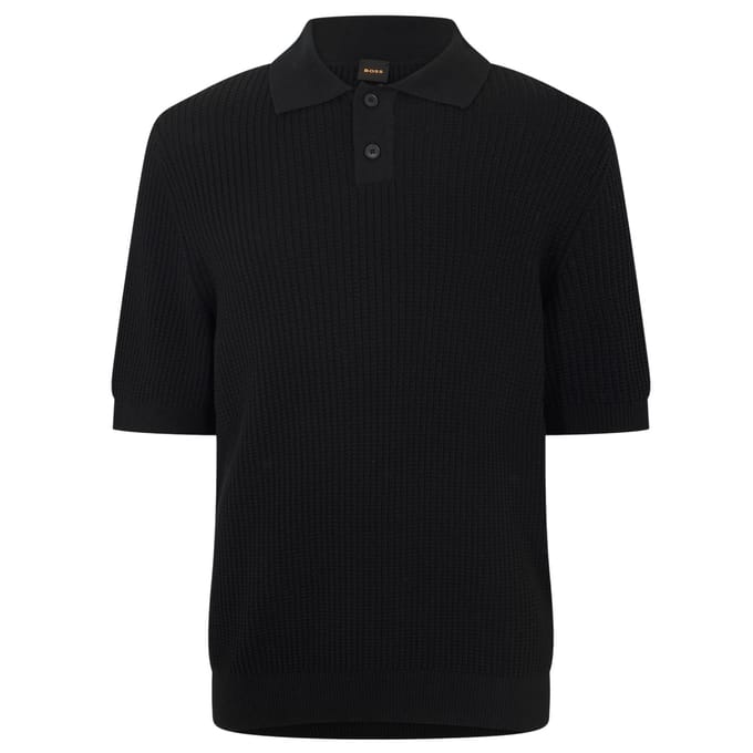 Boss Herenpoloshirt met geribde kraag (Zwart)