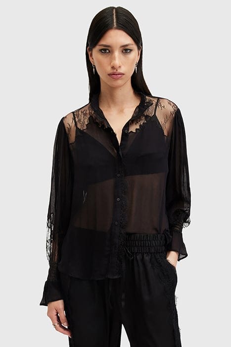 AllSaints Rory Lace Shirt Black Größe: 2 | Blusen Outlet | Damen | Schwarz