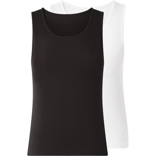 ESMARA Set van 2 geribde dames tops (Zwart/wit, M (40/42))