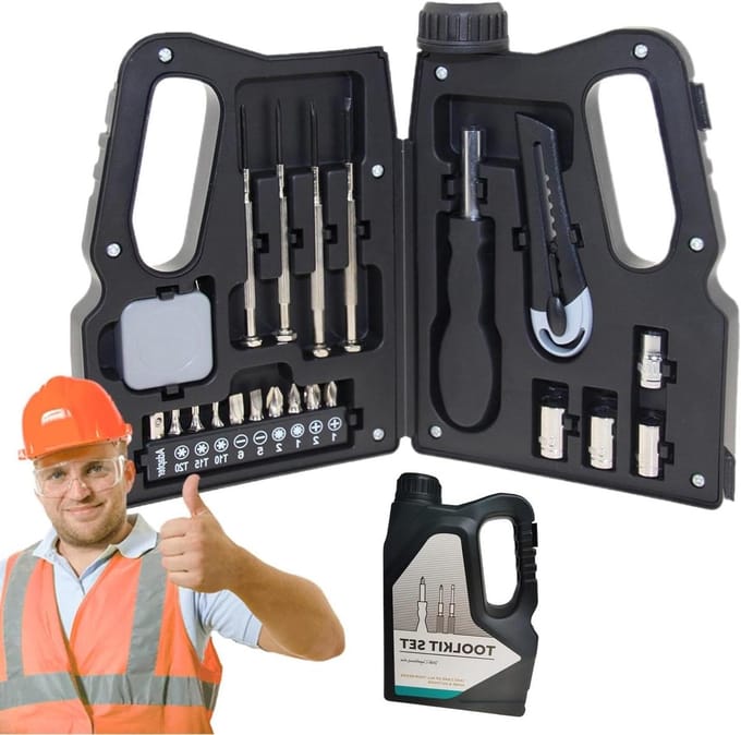 Handgereedschapset - Basis gereedschap - Klusjes thuis - Oliepot ontwerp - 17 cm - Zwart