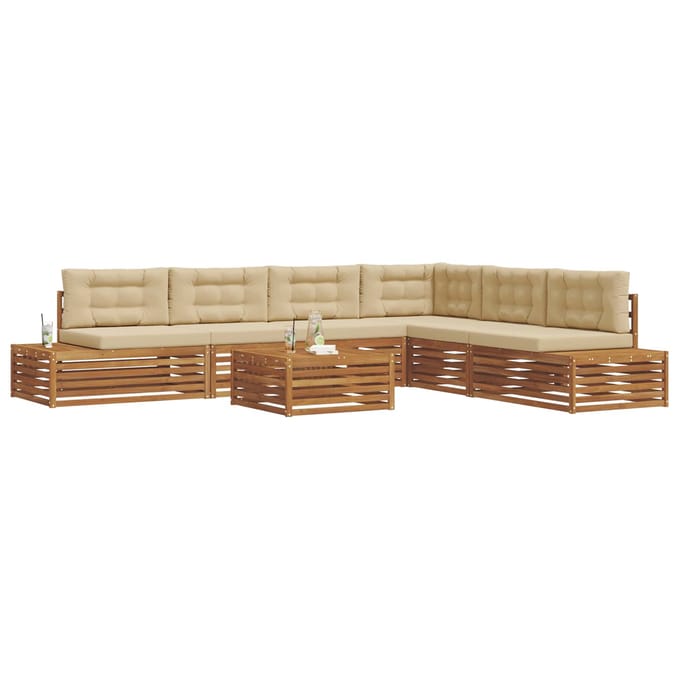 vidaXL - 8 - st - Buiten - bank - set - Massief - Acacia - Hout - en - Polyester