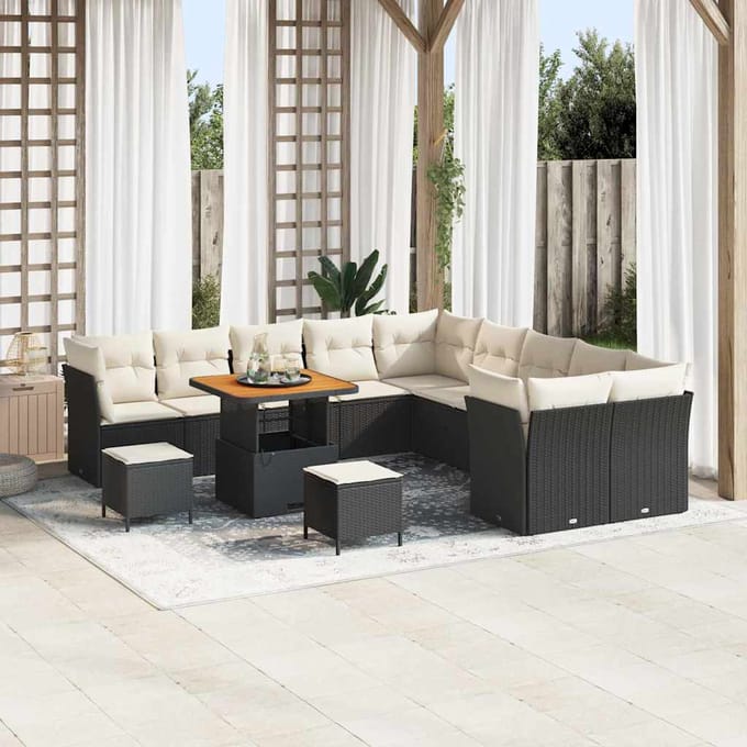 vidaXL - Tuinbank - Set - 13 - st - Zwart - en - Crème - poly - rattan
