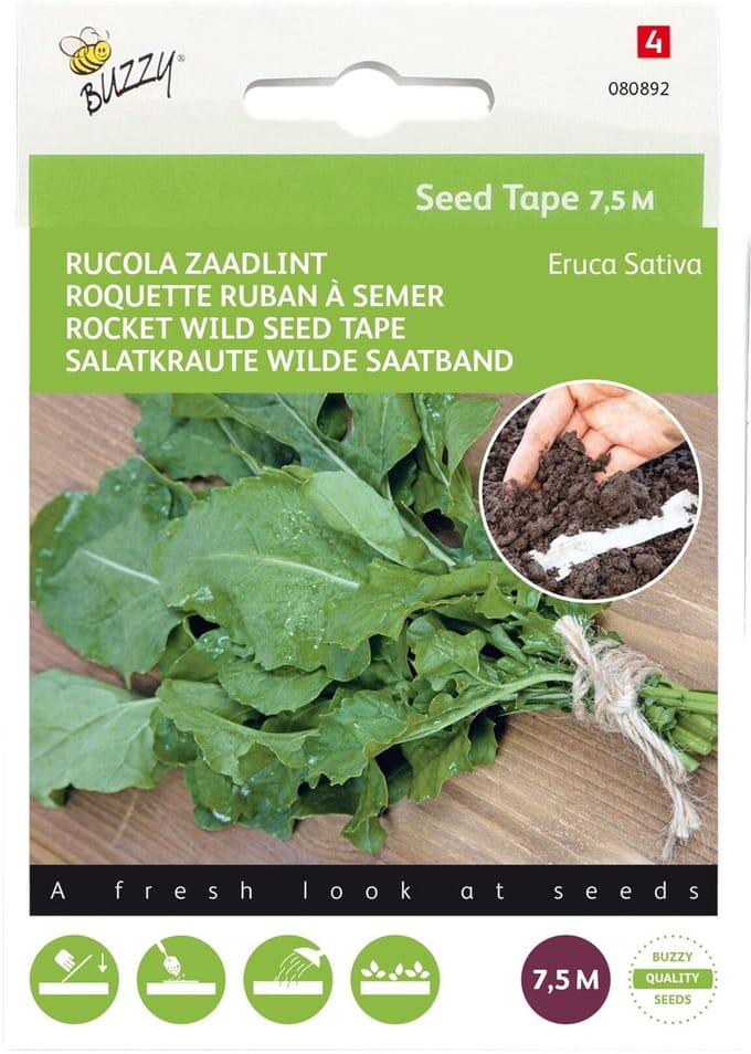 Rucola Zaadlint – Buzzy Seed Tape - Moestuin - bloeit in Oktober / Mei / Juni / Juli / Augustus / September
