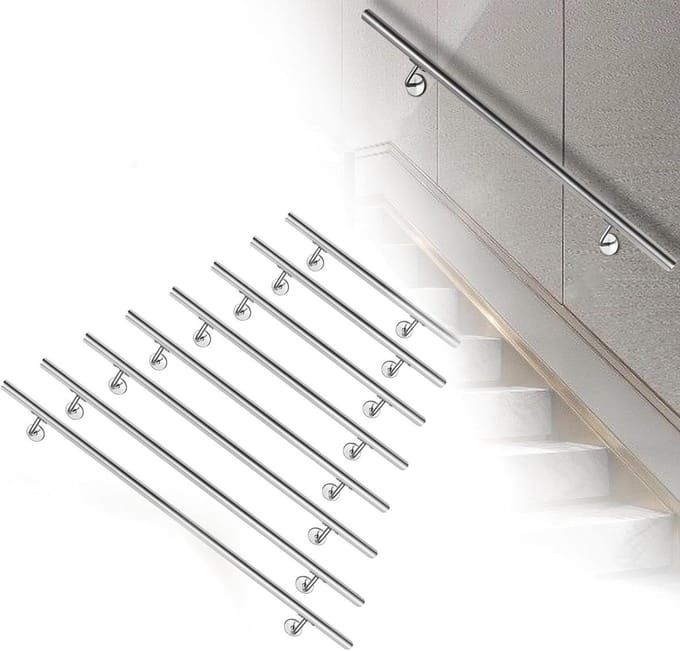 Trapleuning - Muurbeugel Handgreep - Extra Grip - Geborsteld Roestvrij Staal - 160 cm - Zilver