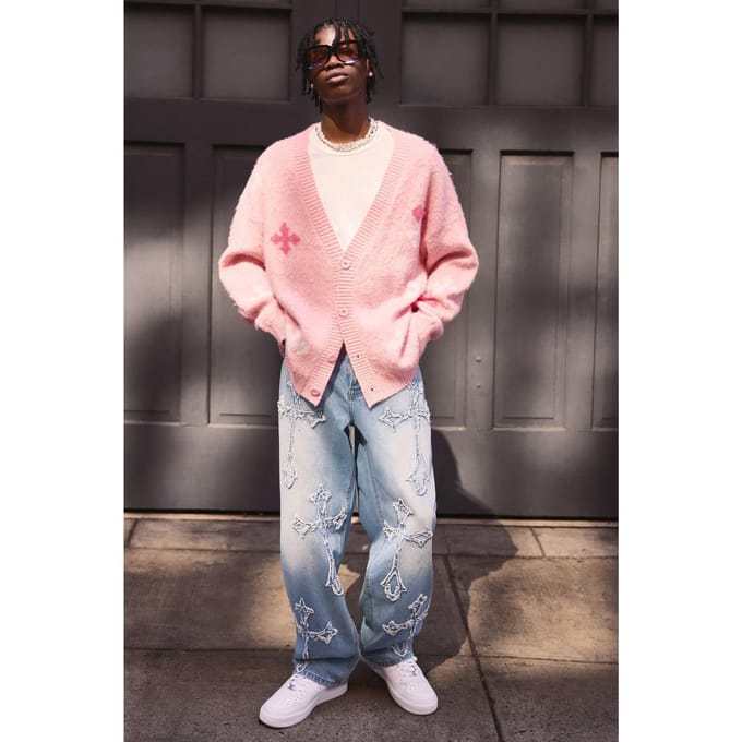 Baggy Rigid Washed Blauw Cross Applique Jeans | Light Blue | Size 36R