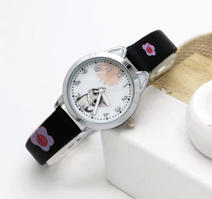 12Getit Poezen oortjes kinderhorloge zwart