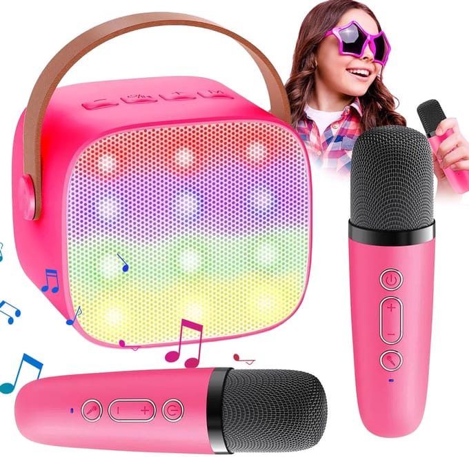 Karaoke Machine - Karaoke Machine voor Kinderen - Bluetooth-karaoke - Draagbare - 2 Microfoons - 4 Stemveranderende Modi - Lange Batterijduur - Roze
