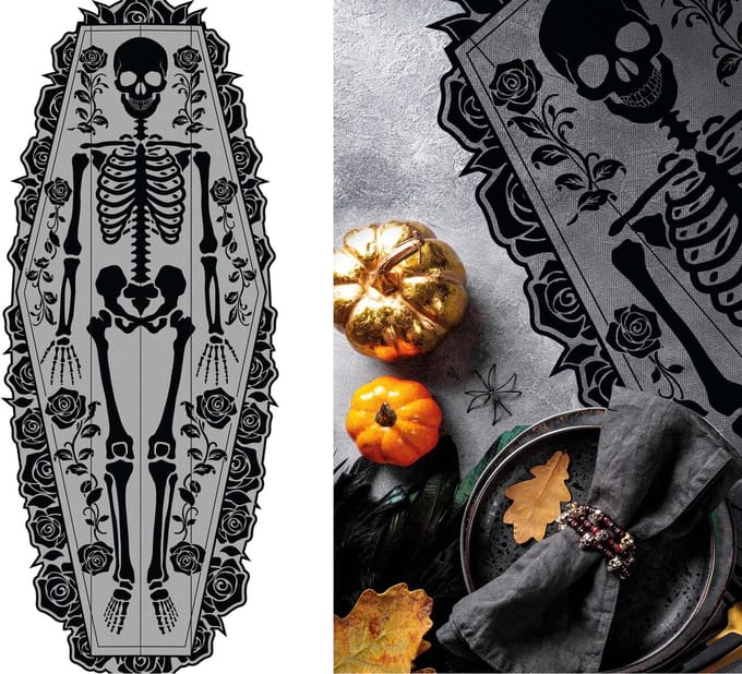 Fiestas Guirca - Tafelloper Halloween skelet - 183 x 60 cm