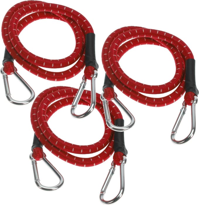 FX Tools Bagage spin/spanelastiek voor fiets/auto - 3x - rood - 80 cm - elastiek met karabijn haken