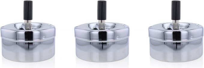 3x stuks ronde draaiasbak/drukasbak chroom 9,5 cm - Terrasasbak - Stormasbak