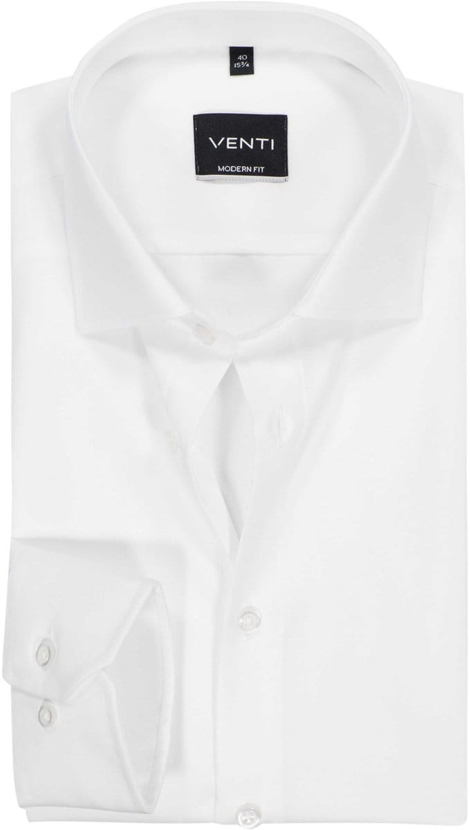 VENTI modern fit overhemd - mouwlengte 72 cm - twill - wit - Strijkvriendelijk - Boordmaat: 48