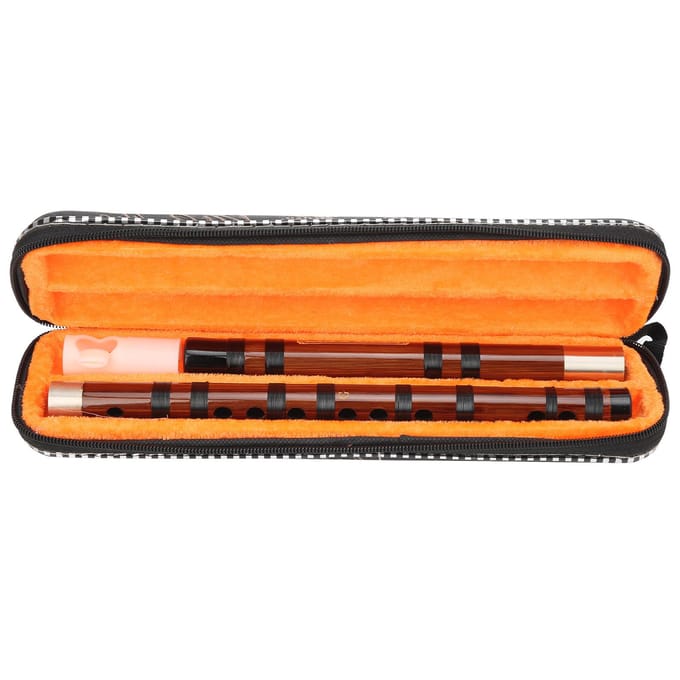 GKey Bamboe Fluit Verfijnd Chinees Wind Letterteken Instrument Dizi Set met Stoffen Doos orange