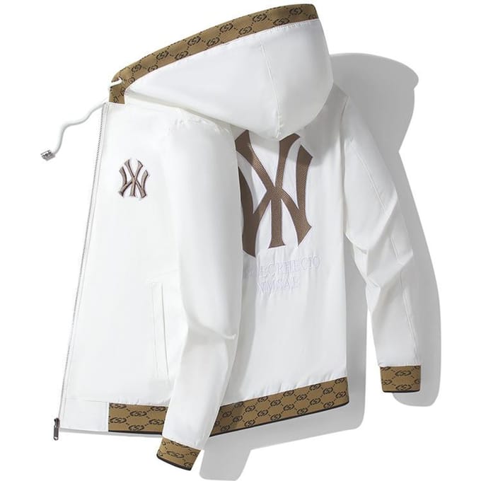 Nieuwe Licht Luxe Mode Jas met Capuchon Zware Industrie Geborduurd Heren L white