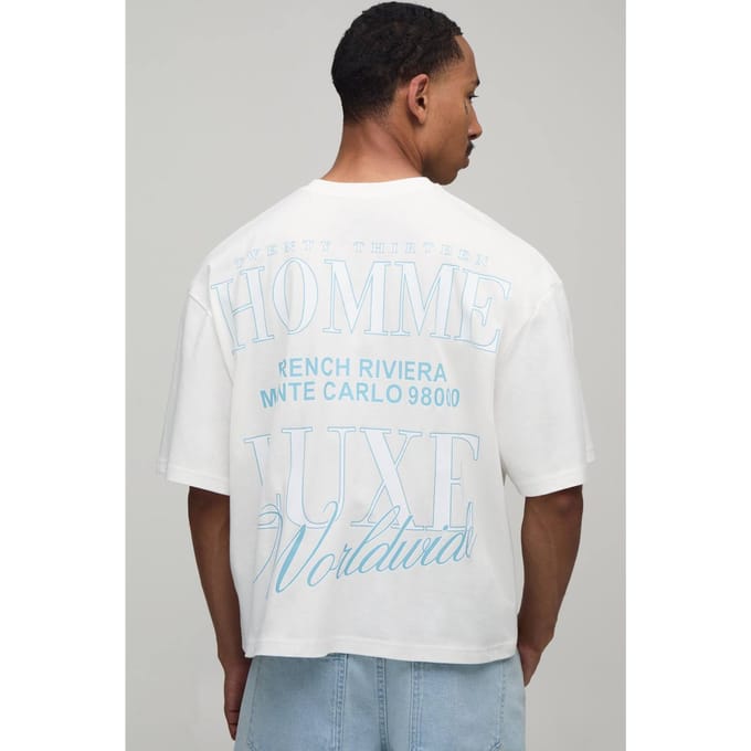 Oversized Boxy T-shirt Met Homme Print En Borstzak | Ecru | Size Medium