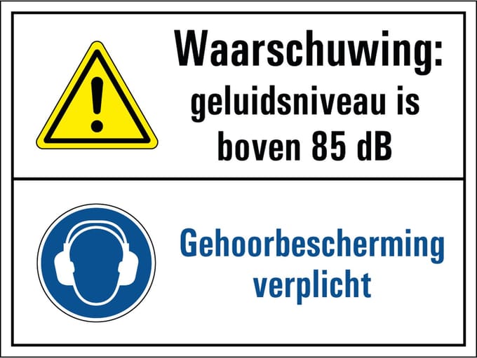 Geluidsniveau boven 85 dB sticker 400 x 300 mm