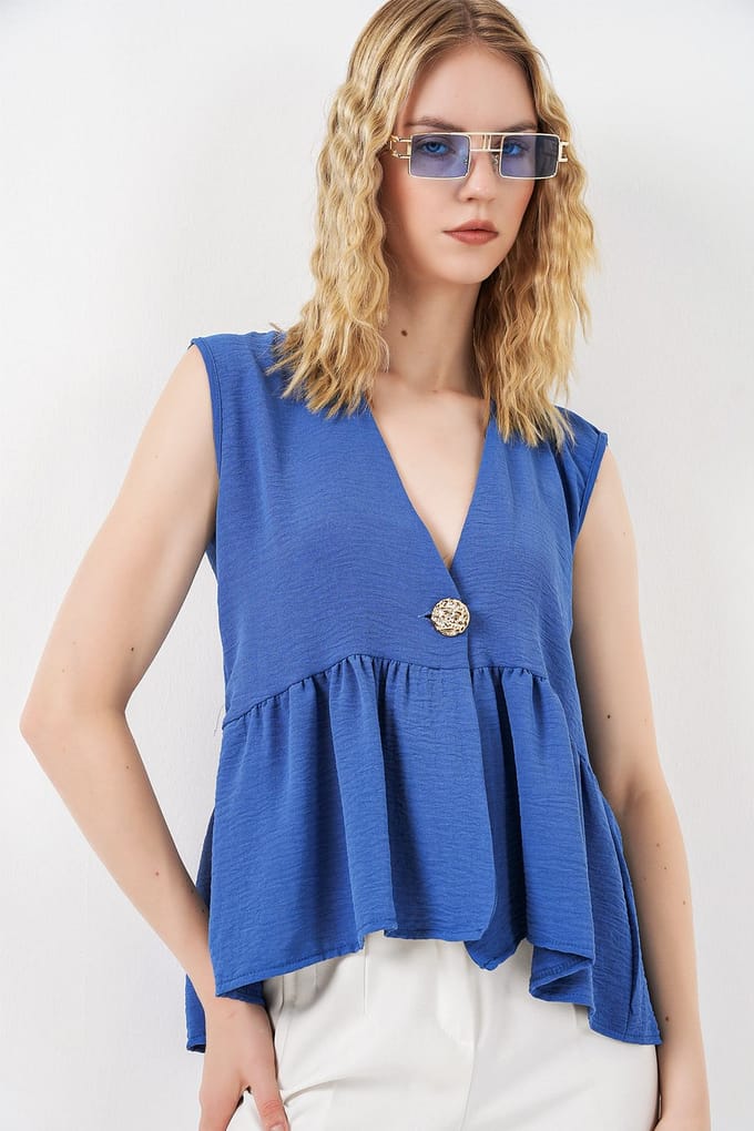 V-hals Knoploze Mouwloze Blouse