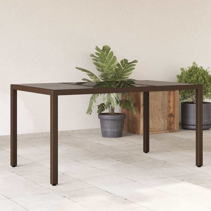 vidaXL - Tuintafel - met - glazen - blad - 150x90x75 - cm - poly - rattan - bruin