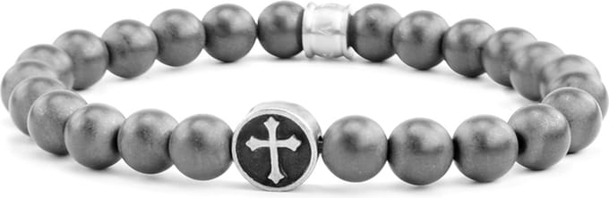 Frank 1967 Beads 7FB 0354 Natuurstenen armband - Kruis - 8 mm - Donker Grijs